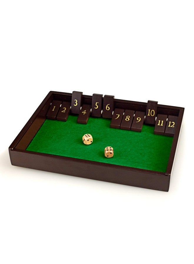 STERLING Games Wooden Shut The Box Game 12 Numbers with Home Decor Design Lid Cover and Felted Rolling Surface, Brown - Image 2