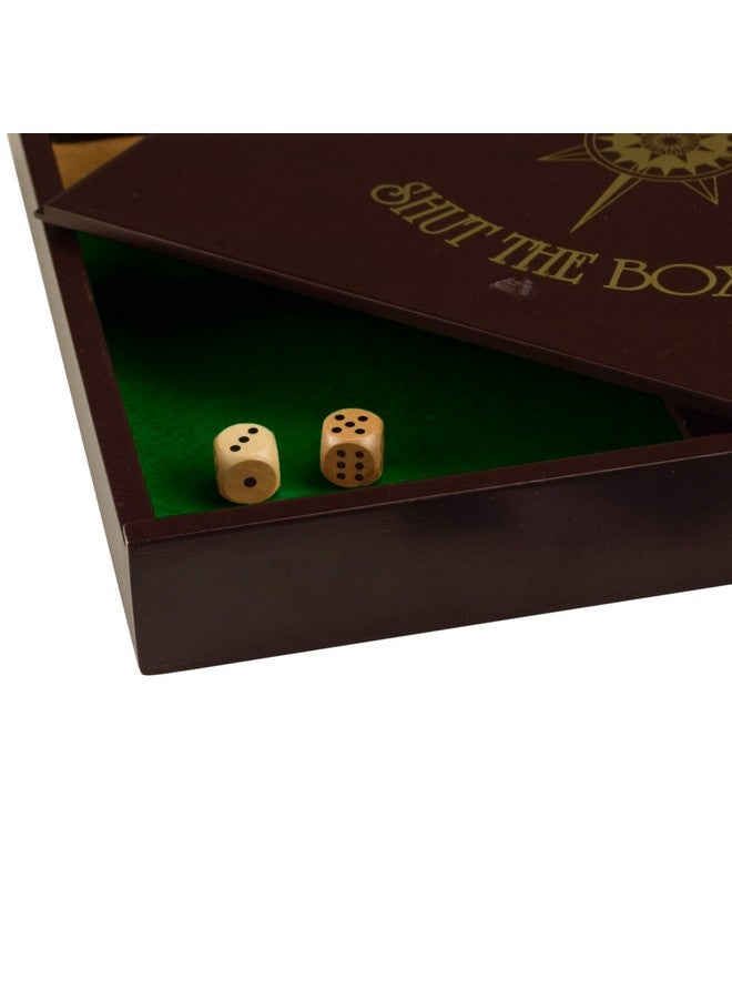 STERLING Games Wooden Shut The Box Game 12 Numbers with Home Decor Design Lid Cover and Felted Rolling Surface, Brown - Image 4
