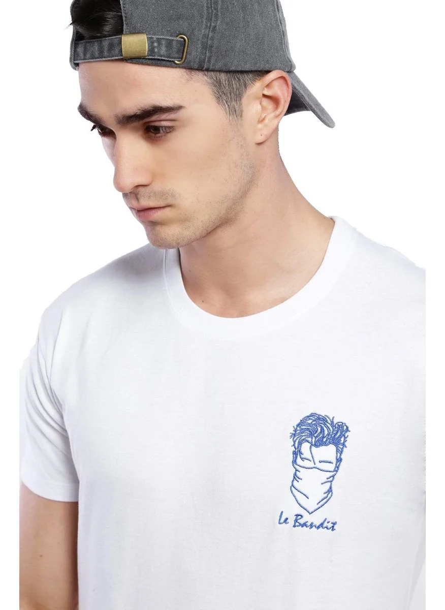 Edgard Paris Le Bandit (The Bandit) Embroidered T-Shirt White 100% Cotton