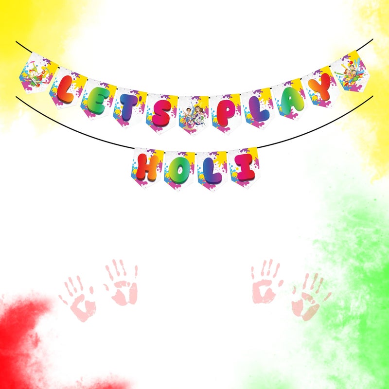 1iAM Happy Holi Decoration Items | 1pc 13.6X10.3cm "LET'S PLAY HOLI" 300gsm Printed Paper Banner for Celebration of 14th March in Home, Office, Club, Schools, Collage, Restaurant, Apartment Decoration - Image 1