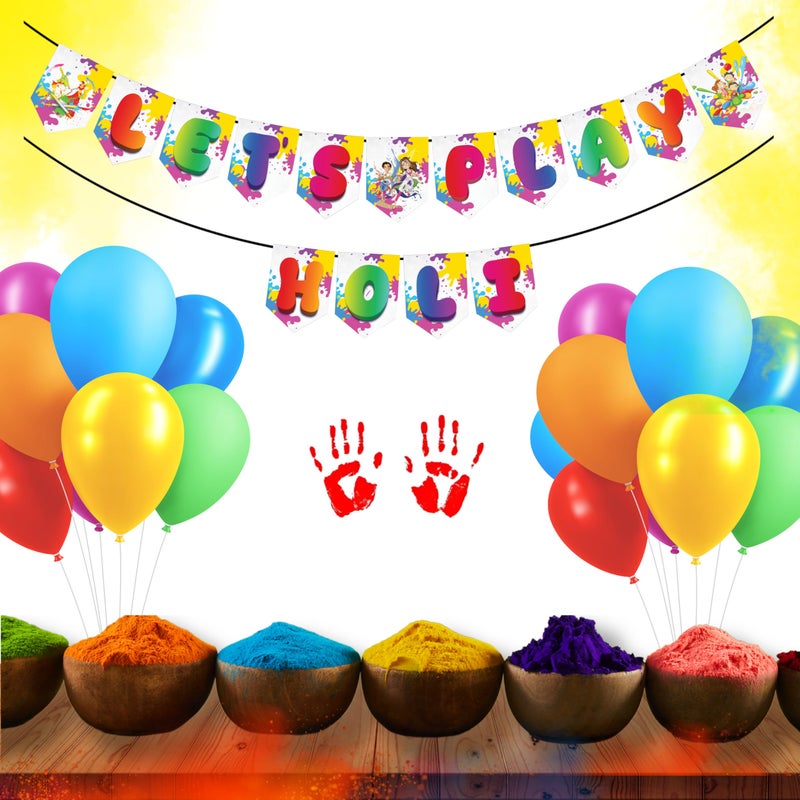 1iAM Happy Holi Decoration Items | 1pc 13.6X10.3cm "LET'S PLAY HOLI" 300gsm Printed Paper Banner for Celebration of 14th March in Home, Office, Club, Schools, Collage, Restaurant, Apartment Decoration - Image 3
