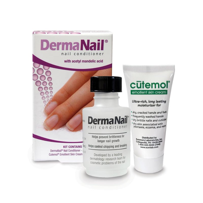 DermaNail Nail Strengthener & Cuticle Cream Set - Fingernail Care Kit with Liquid Nail Strengthener & Cutemol Cream (11.5g Sample) Healthy Growth - Repair for Brittle, Damaged, Thin, & Peeling Nails - Image 1