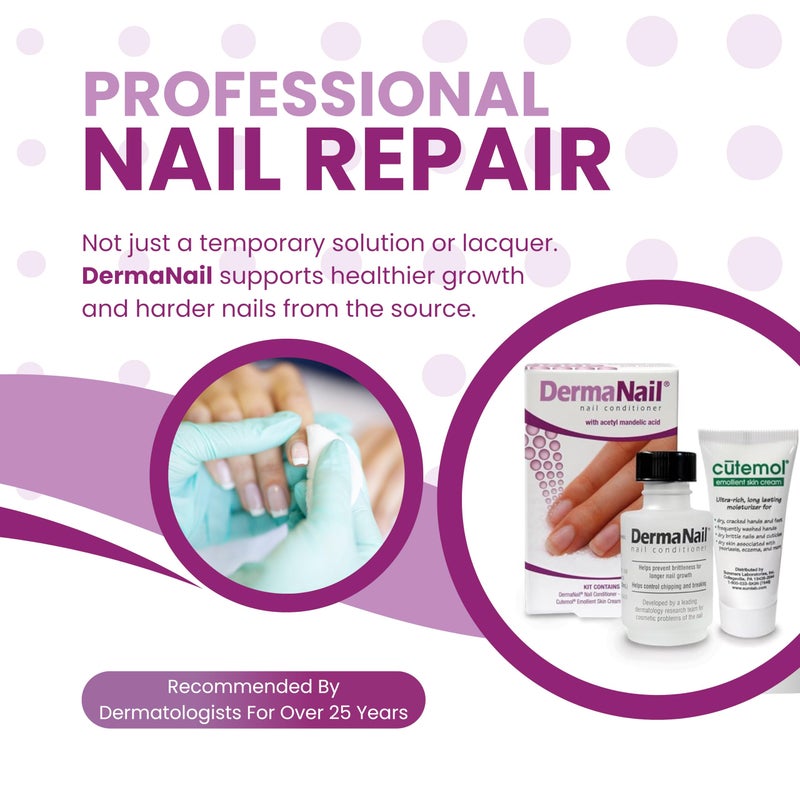 DermaNail Nail Strengthener & Cuticle Cream Set - Fingernail Care Kit with Liquid Nail Strengthener & Cutemol Cream (11.5g Sample) Healthy Growth - Repair for Brittle, Damaged, Thin, & Peeling Nails - Image 4