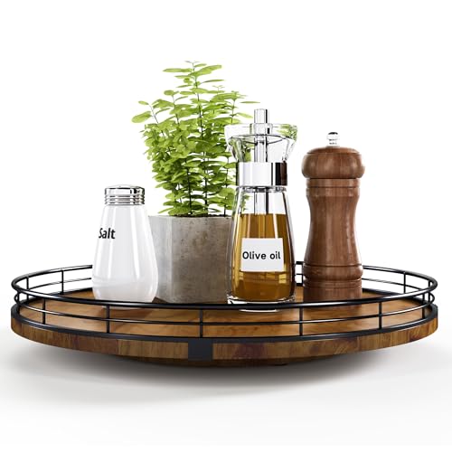 AMH Farmhouse Oak 13" Lazy Susan Turntable Organizer for Cabinet, Round Wooden Lazy Susan Organization and Storage for Dining Table, Pantry, Kitchen, Countertop, Cupboard,Home Decor, Walnut Wood - Image 1