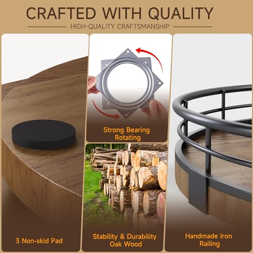 AMH Farmhouse Oak 13" Lazy Susan Turntable Organizer for Cabinet, Round Wooden Lazy Susan Organization and Storage for Dining Table, Pantry, Kitchen, Countertop, Cupboard,Home Decor, Walnut Wood - Image 4