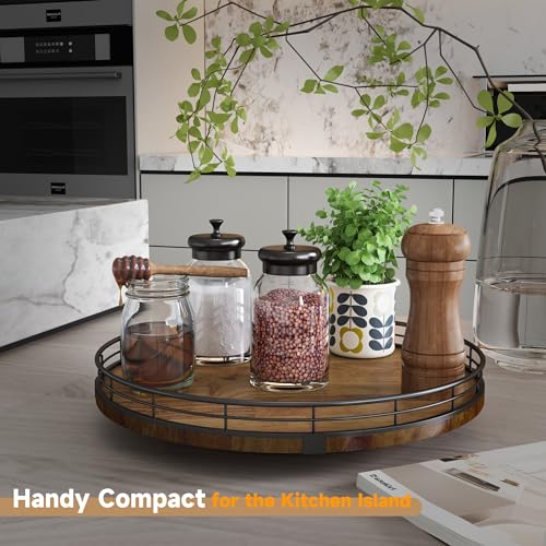 AMH Farmhouse Oak 13" Lazy Susan Turntable Organizer for Cabinet, Round Wooden Lazy Susan Organization and Storage for Dining Table, Pantry, Kitchen, Countertop, Cupboard,Home Decor, Walnut Wood - Image 2