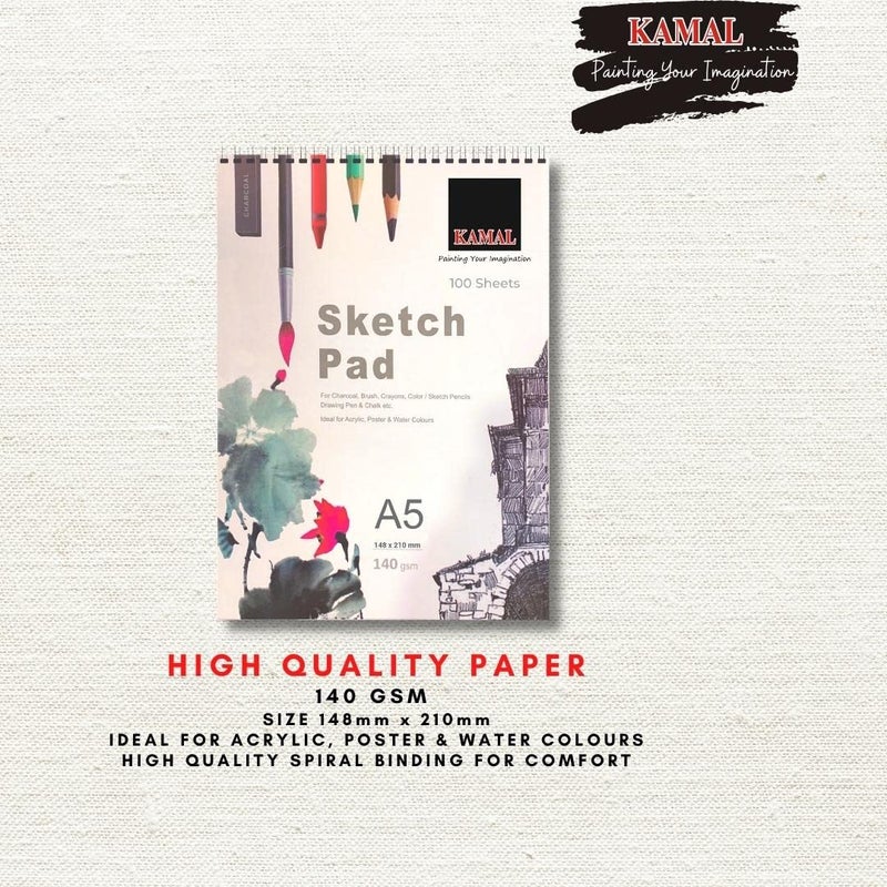 KAMAL Artist Quality Mix Hog Hair Brush Set Combo with A5 Sketch Pad, Masking Tape and Fine Liner Pen for Acrylic Painting, Oil Painting, Modern Art Painting - Image 3