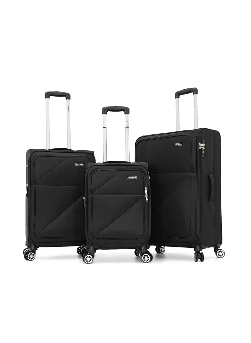 ترافلايت Softside Luggage Trolley Bag 3 Pieces Set,Black (S-20",M-24",L-28")