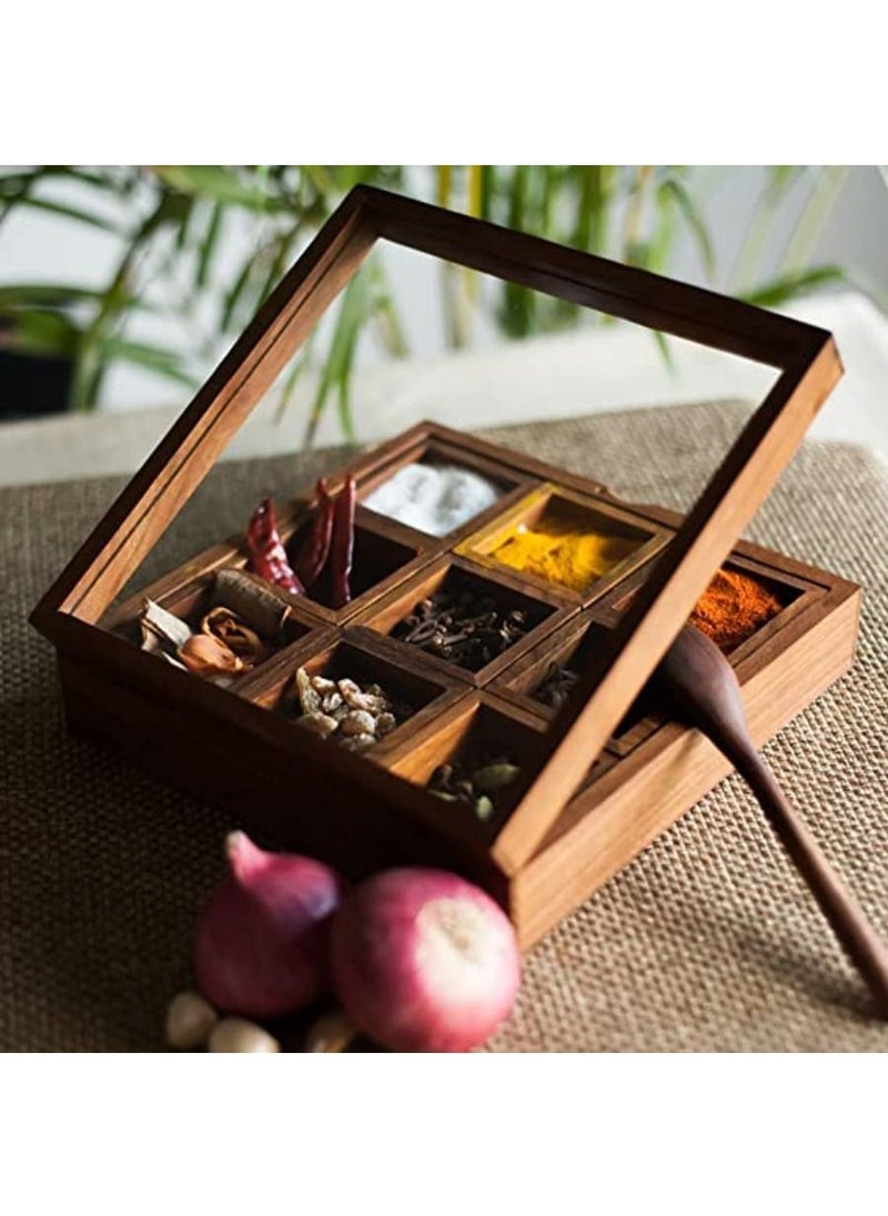 Wooden Table Top Masala Dabba Containers Jars