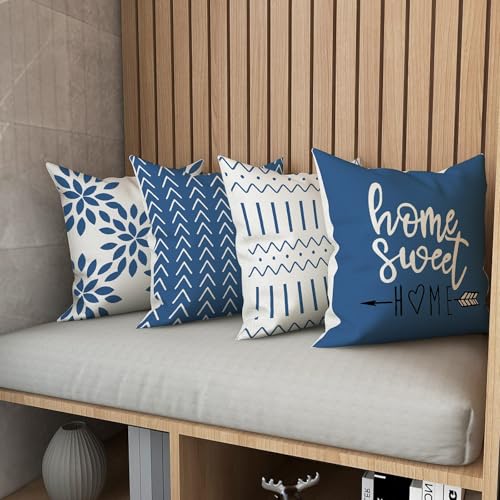 YCOLL Pillow Covers 18x18 Set of 4, Modern Sofa Throw Pillow Cover, Decorative Outdoor Linen Fabric Pillow Case for Couch Bed Car，Light Blue - Image 2