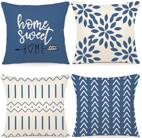 YCOLL Pillow Covers 18x18 Set of 4, Modern Sofa Throw Pillow Cover, Decorative Outdoor Linen Fabric Pillow Case for Couch Bed Car，Light Blue - Image 1