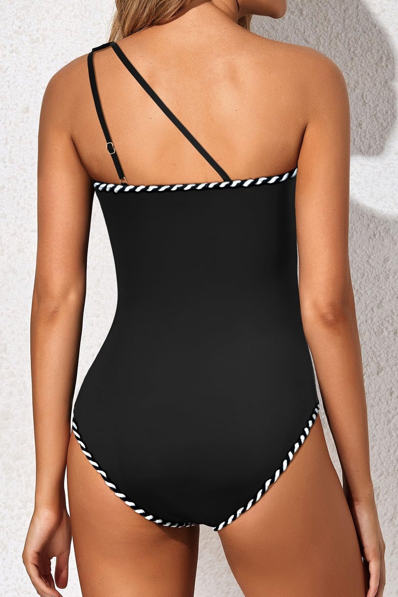 Holipick One Shoulder One Piece Swimsuit for Women Tummy Control Bathing Suits Modest Full Coverage Keyhole Swimwear - Image 3