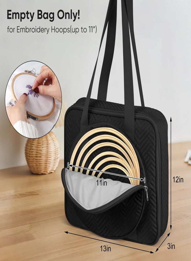 FINPAC Embroidery Bag, Cross Stitch Storage, Square Quilted Tote Organizer with Multiple Pockets for Floss, Hoops, Thread, Stitch Tools Kit [Bag Only], Black - Image 2