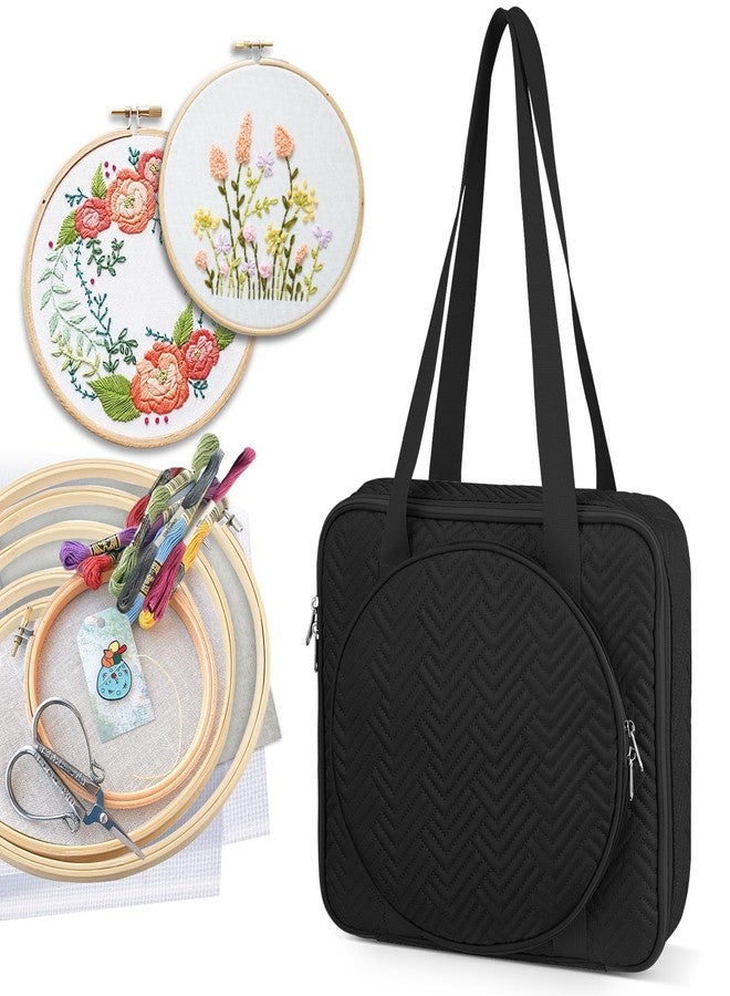 FINPAC Embroidery Bag, Cross Stitch Storage, Square Quilted Tote Organizer with Multiple Pockets for Floss, Hoops, Thread, Stitch Tools Kit [Bag Only], Black - Image 1
