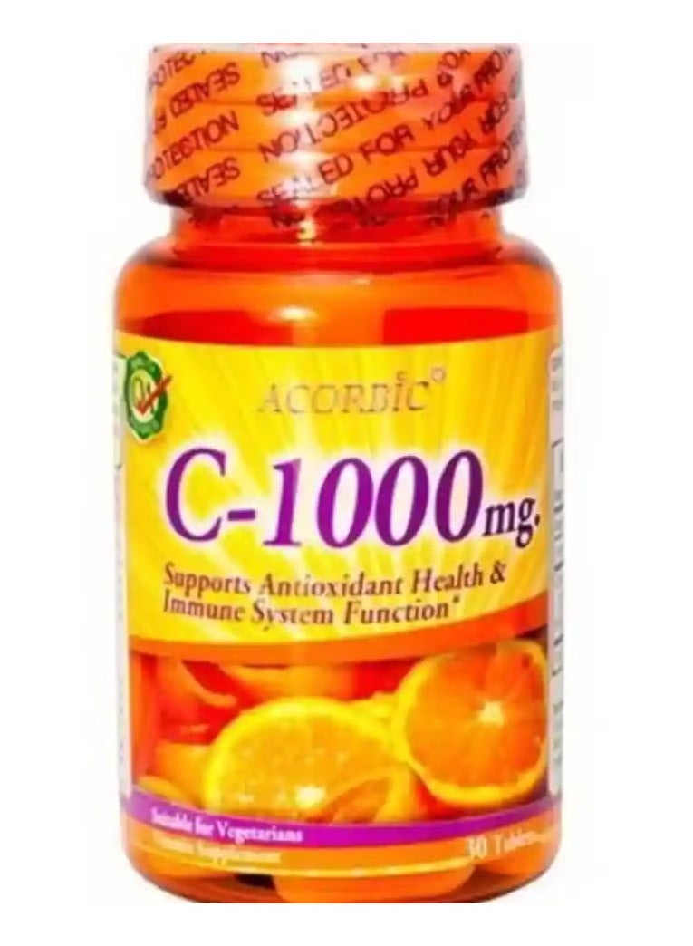 أكوربيك مكمل فيتامين سي Acorbic C-1000 ملغ - مضاد للأكسدة ويدعم صحة الجلد (30 قرصًا) - Image 1