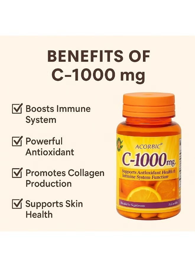 أكوربيك مكمل فيتامين سي Acorbic C-1000 ملغ - مضاد للأكسدة ويدعم صحة الجلد (30 قرصًا) - Image 2
