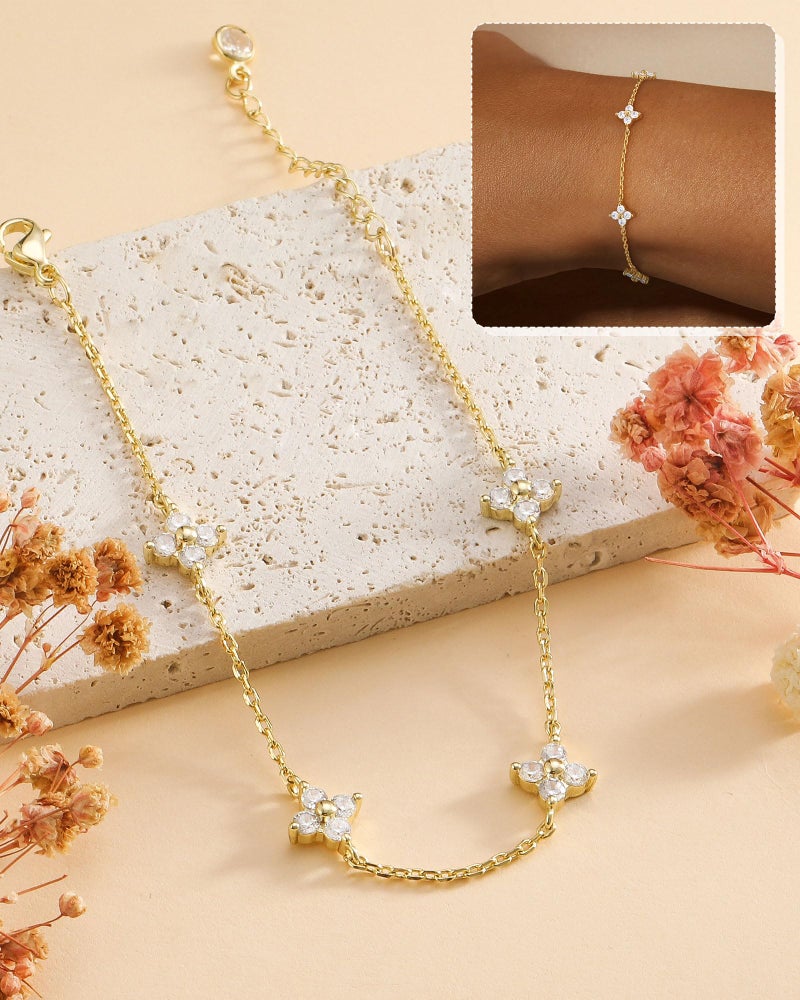 FUNEIA Dainty Silver Gold Bracelets for Women Trendy Non Tarnish 14K Gold Plated Waterproof Diamond Bracelets Cute Stackable Heart Butterfly Clover Cross Evil Eye Charm Bracelet Stack Jewelry Gifts - Image 4