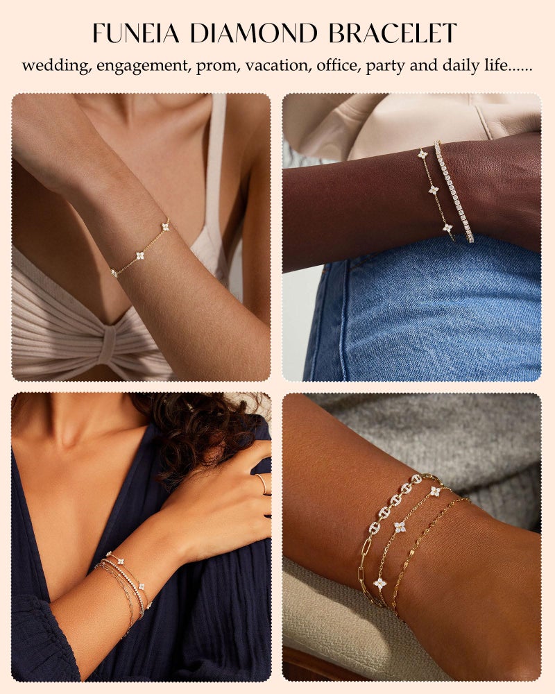 FUNEIA Dainty Silver Gold Bracelets for Women Trendy Non Tarnish 14K Gold Plated Waterproof Diamond Bracelets Cute Stackable Heart Butterfly Clover Cross Evil Eye Charm Bracelet Stack Jewelry Gifts - Image 5