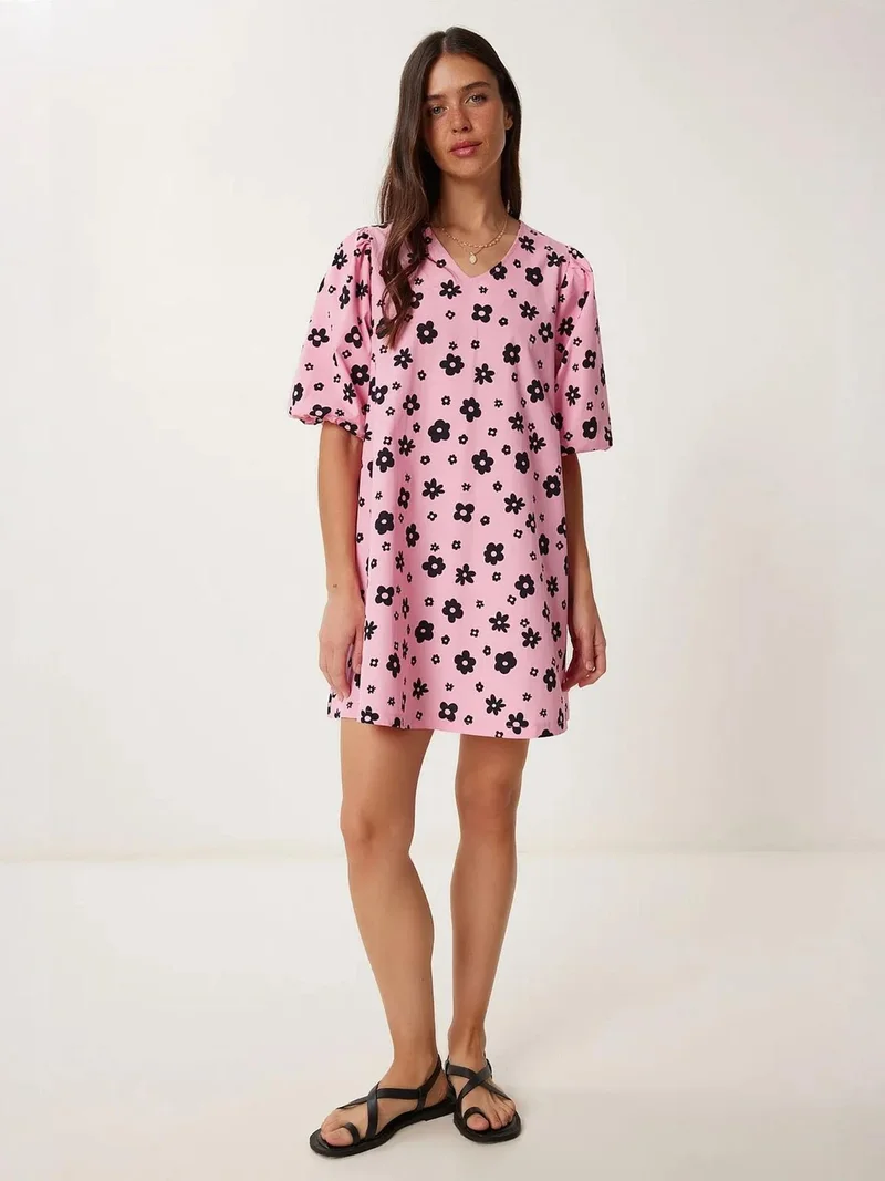 السعادة في إسطنبول ISTANBUL Patterned A-Form Fit Midi Dress with Zipper