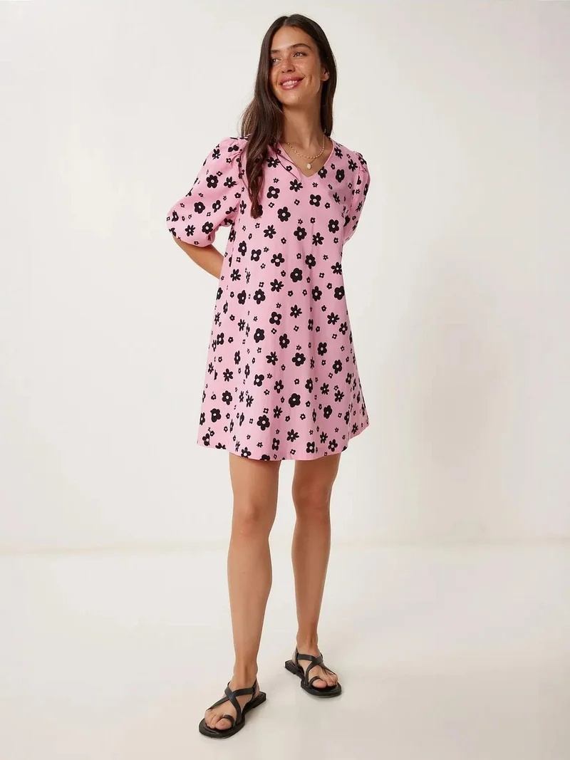 السعادة في إسطنبول ISTANBUL Patterned A-Form Fit Midi Dress with Zipper