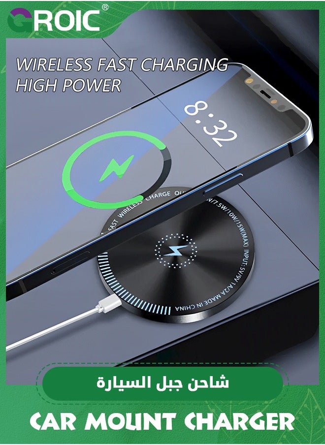 GROIC Magnetic Wireless Car Charger Mount, Mag-Safe Compatible Car Mount Wireless Charger, Dashboard Car Phone Mount Compatible for iPhone,15W Fast Charging LED Magnetic Wireless Car Charger  - Image 5