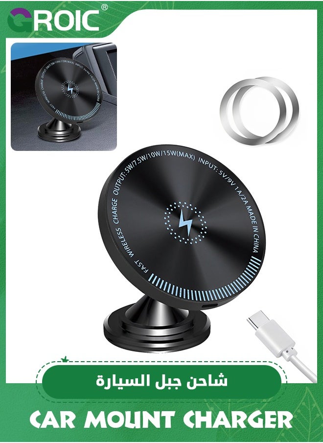 GROIC Magnetic Wireless Car Charger Mount, Mag-Safe Compatible Car Mount Wireless Charger, Dashboard Car Phone Mount Compatible for iPhone,15W Fast Charging LED Magnetic Wireless Car Charger  - Image 1
