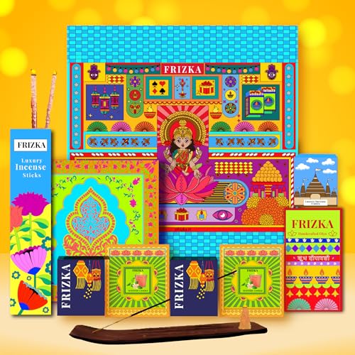 Frizka Gift Box | 12 Premium Products | Urli, Candles, Dhoop, Incense Stick, Diya's, Silver Bowl | Luxury Hamper for Family, Friends & Corporate Gifting, Birthday, Wedding Hamper, Wedding - Image 1