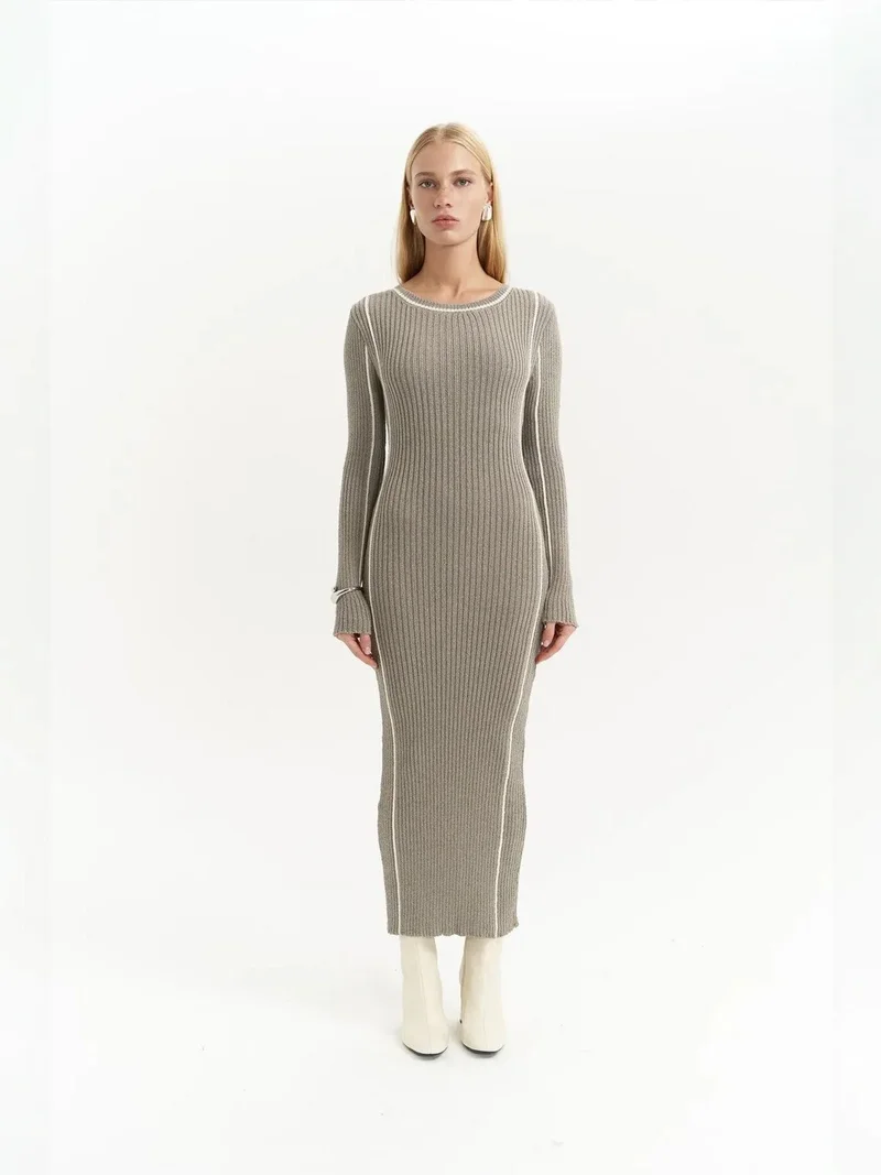 Mai Collection MAI STUDIOS Aston Striped Detailed Knitwear Maxi Dress