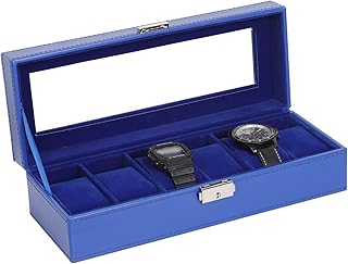 NEX Watch Case, 6 Slot Leather Watch Box Display Case Organizer Glass Jewelry Storage - Image 1