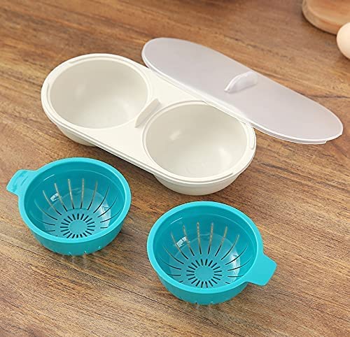 Mockery Double Cup Egg Cooking Mold,Egg Steamer, Microwave Double Cup Eggs Poacher Steamer Cooking Mold Cookware Kitchen Tools Gadgets Cooking Mold Cookware Lids Non-Stick Coated Egg Tool (Blue) - Image 4