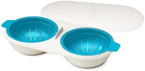 Mockery Double Cup Egg Cooking Mold,Egg Steamer, Microwave Double Cup Eggs Poacher Steamer Cooking Mold Cookware Kitchen Tools Gadgets Cooking Mold Cookware Lids Non-Stick Coated Egg Tool (Blue) - Image 1