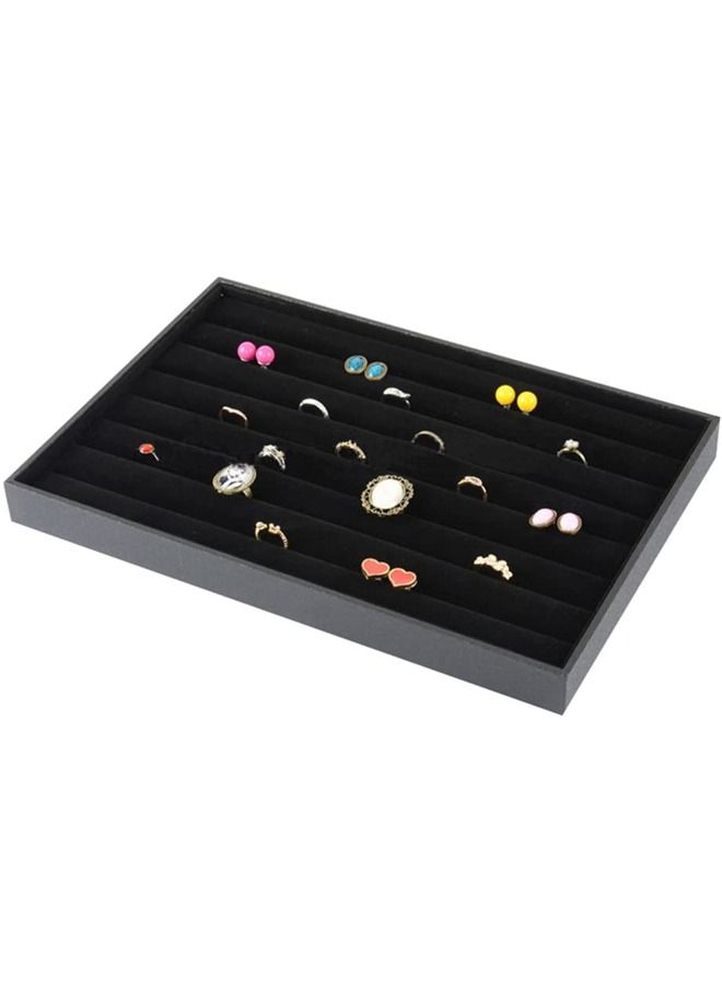 PADOM Padom Jewelry Tray Organizer, Necklace Pendant Organizer Watch Storage Rings Earrings Bracelet Organizer Tray Showcase Display Velvet Stackable Jewelry Storage BLACK COLOR  Rings  - Image 1