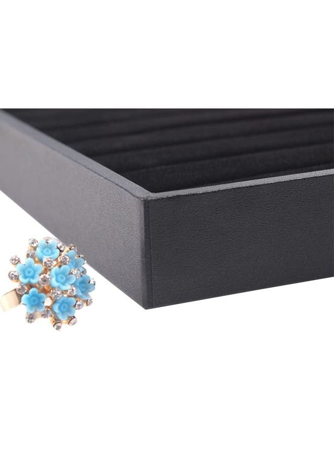 PADOM Padom Jewelry Tray Organizer, Necklace Pendant Organizer Watch Storage Rings Earrings Bracelet Organizer Tray Showcase Display Velvet Stackable Jewelry Storage BLACK COLOR  Rings  - Image 2