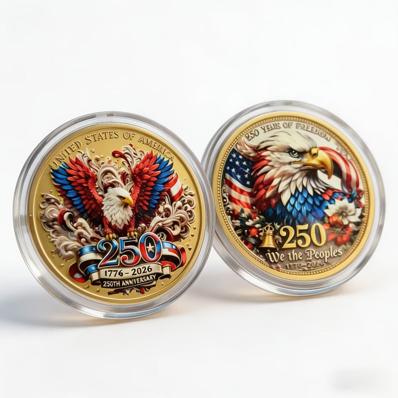 3D Relief Commemorative Coin Set 2 Pieces 1776 2026 US America Bald Eagle Stars - Image 3