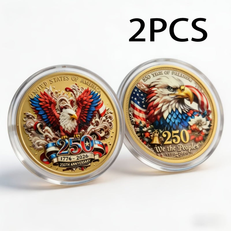 3D Relief Commemorative Coin Set 2 Pieces 1776 2026 US America Bald Eagle Stars - Image 4