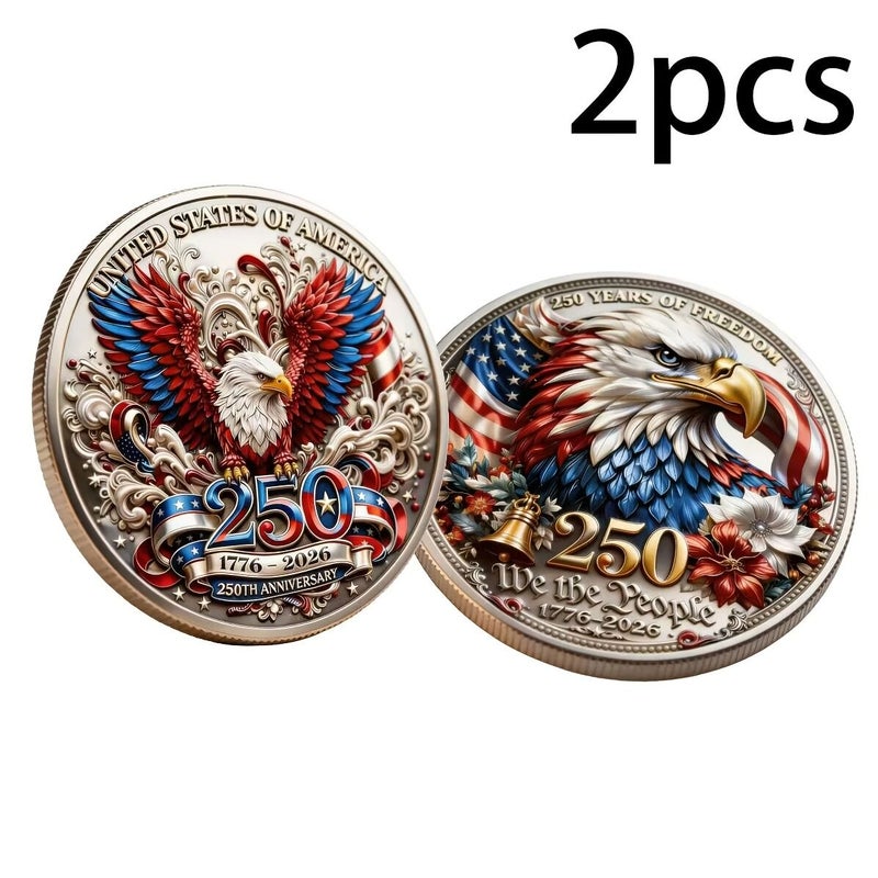 3D Relief Commemorative Coin Set 2 Pieces 1776 2026 US America Bald Eagle Stars - Image 5