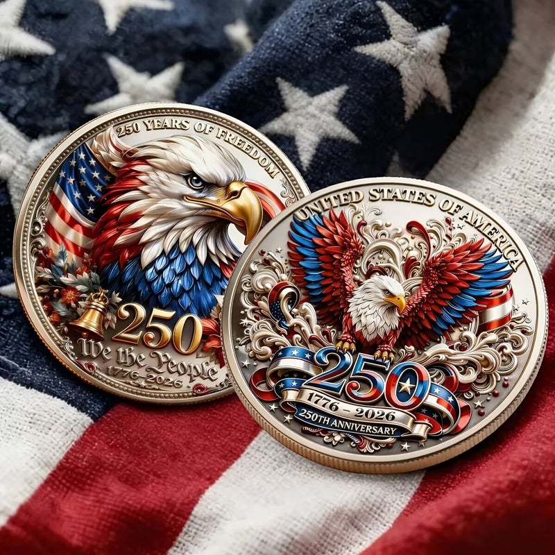 3D Relief Commemorative Coin Set 2 Pieces 1776 2026 US America Bald Eagle Stars - Image 1