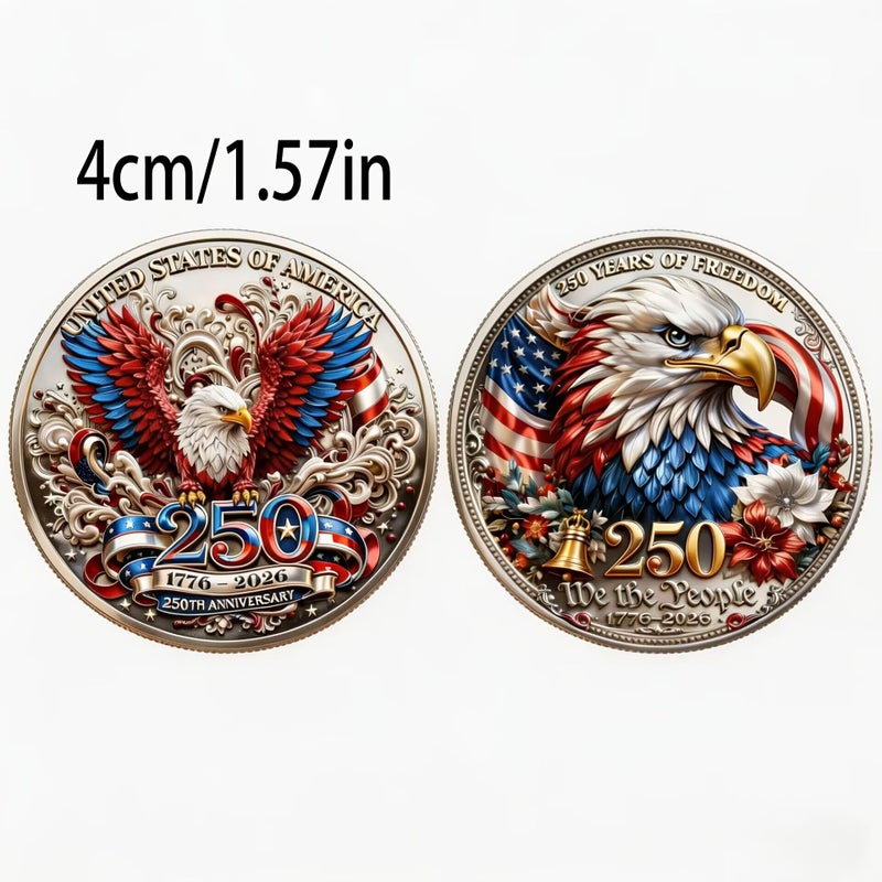 3D Relief Commemorative Coin Set 2 Pieces 1776 2026 US America Bald Eagle Stars - Image 2
