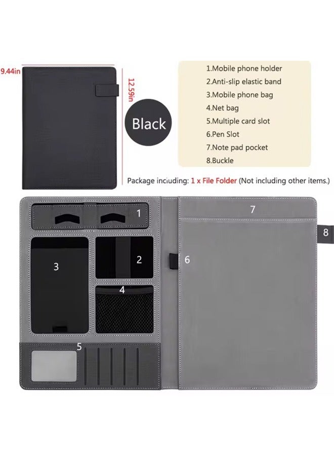Generic PU Leather A4 Conference Folder,with Writing Pad Removable Clipboard Card Stationary Case Phone Tablet Stand for Organizer Office Travel School  - Image 2