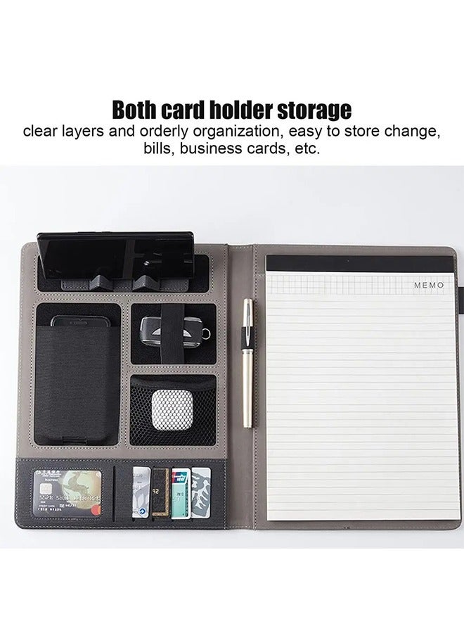 Generic PU Leather A4 Conference Folder,with Writing Pad Removable Clipboard Card Stationary Case Phone Tablet Stand for Organizer Office Travel School  - Image 3