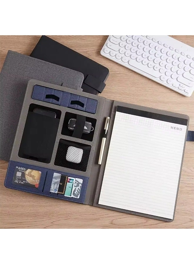 Generic PU Leather A4 Conference Folder,with Writing Pad Removable Clipboard Card Stationary Case Phone Tablet Stand for Organizer Office Travel School  - Image 1