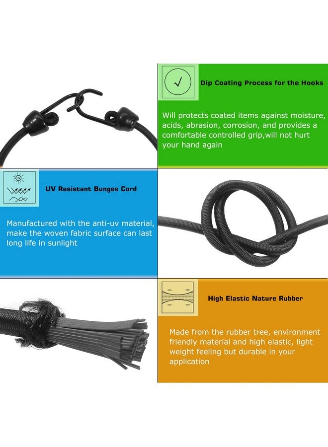 Joneaz Small Bungee Cords with Hooks Assorted Size of 12 inch, 18 inch,24 inch and 36 inch Length, Marine Grade Dip Coating Metal Hooks Without Sharp End, 1/4 inch Diameter Rubber Bungee Cord - Image 2