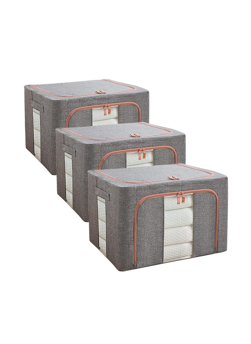 DUNISO - 3-piece foldable closet organizer storage container, used for storing large storage boxes for blankets, bedding, toys, books, foldable, with sturdy zippers, transparent windows - Image 1
