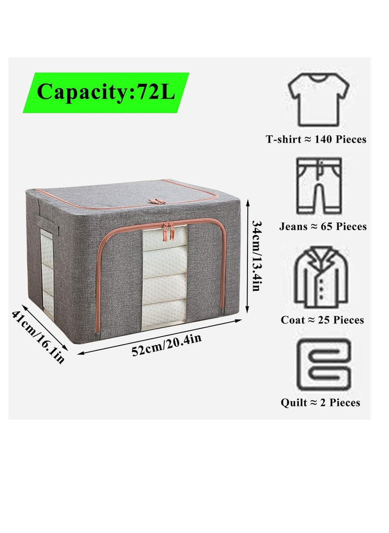 DUNISO - 3-piece foldable closet organizer storage container, used for storing large storage boxes for blankets, bedding, toys, books, foldable, with sturdy zippers, transparent windows - Image 1