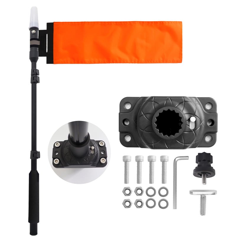Xprite Kayak Safety Flag with 360Â° LED Light, Telescoping Orange Flag Pole, Battery Powered Navigation Lights for Night Kayaking, Fishing, Canoeing, Boating & Paddling - Image 1