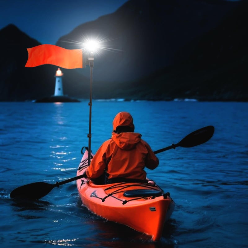 Xprite Kayak Safety Flag with 360Â° LED Light, Telescoping Orange Flag Pole, Battery Powered Navigation Lights for Night Kayaking, Fishing, Canoeing, Boating & Paddling - Image 4