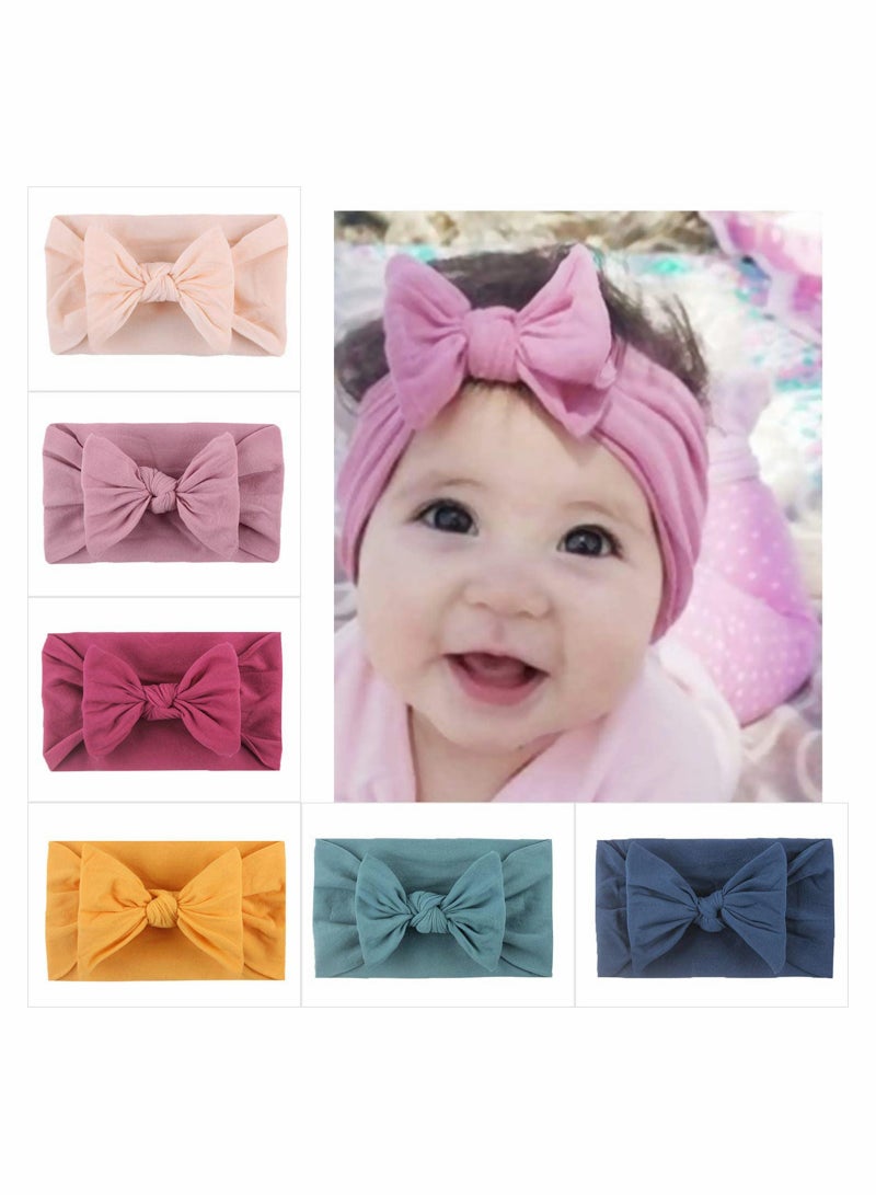 6 Pcs Baby Turban Headband Set with Bowknot Soft Elastic Hairbands for Infants and Toddlers - Image 1