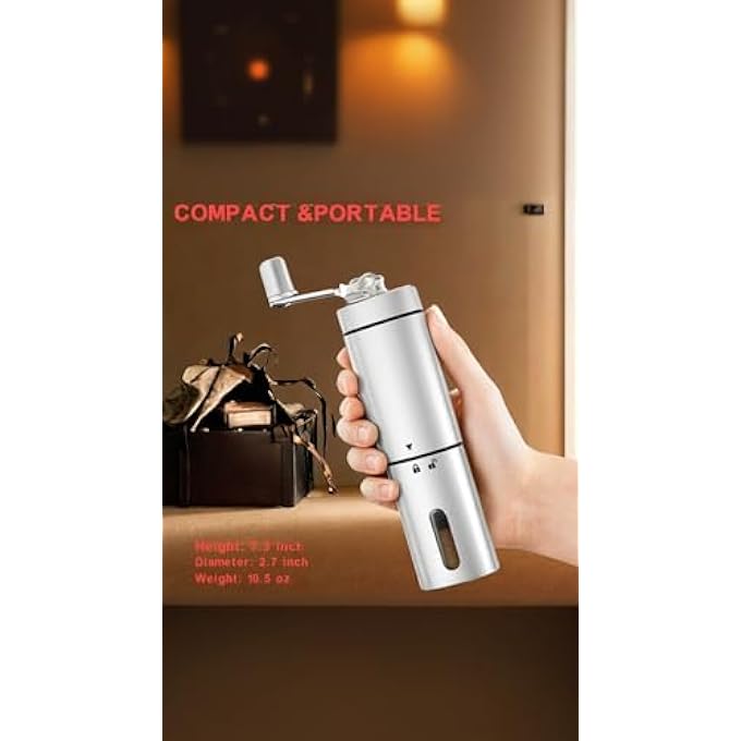 Honwor Portable Hand Coffee Grinder With Adjustable Settings  Conical Ceramic Burr For Espresso French Press Turkish Coffee  Stainless Steel Mill - Image 3