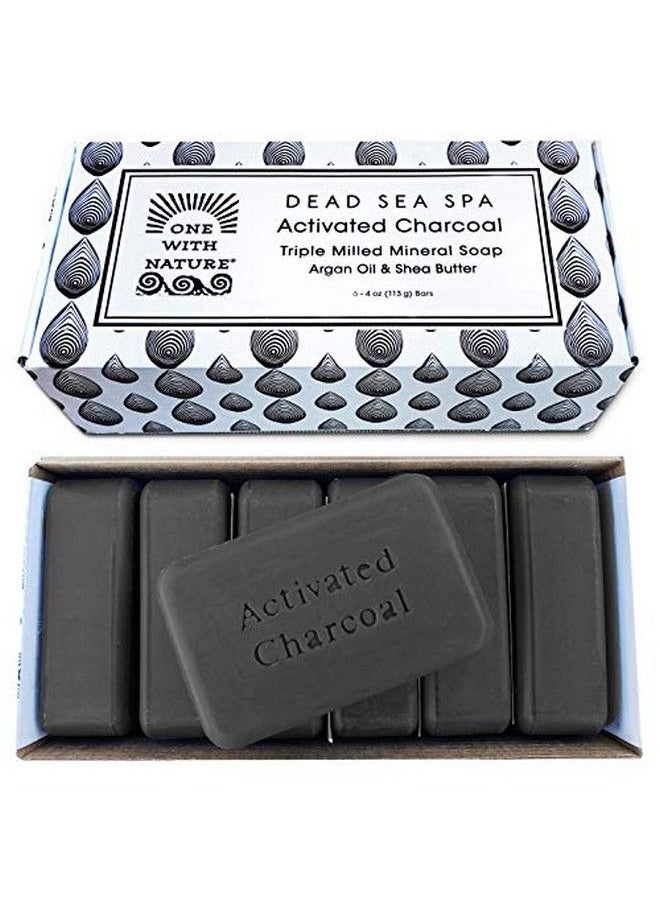 ONE WITH NATURE - Dead Sea Salt Charcoal Soap 4Oz 6Pk In Gift Box Activated Charcoal Shea Butter Argan Oil Dead Sea Salt Contains Sulfur Magnesium And 21 Essential Minerals For Problem Skin Skin Detox - Image 1