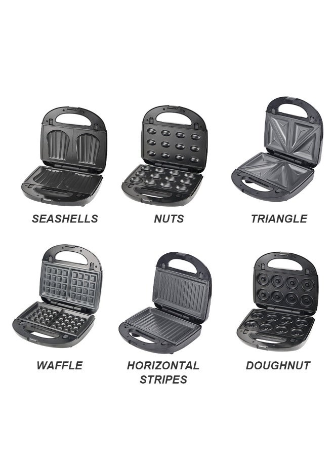 سوكاني صانعة الساندوتشات الكهربائية بقدرة 750 وات 6 في 1، الدونات والمكسرات والفطائر والأصداف والسندويشات والخبز المحمص وشرائح اللحم المشوية، طبق كبير غير لاصق قابل للإزالة، SK-908 أسود - Image 4